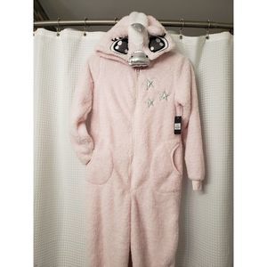 Unicorn Onesie Adult Size XS Pink Sparkles Hood Wings On Back Star NWT MSRP $40